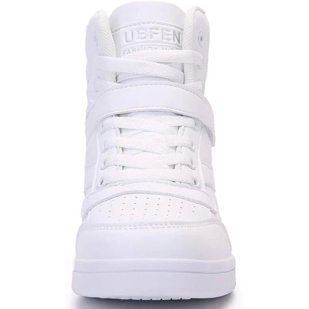 UBFEN‎ White High Top Fashion Sneakers Platform Lace Up Magic Sticker Shoes 37